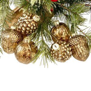 Vintage Mercury Glass Ornaments - Acorn / Pine Cone / Walnut, Set of 6